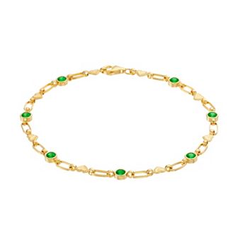 Kristen Kesho Sterling Silver Lab-Created Emerald Heart Link Bracelet