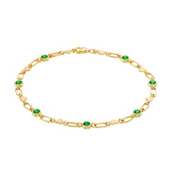Kristen Kesho Sterling Silver Lab-Created Emerald Heart Link Bracelet