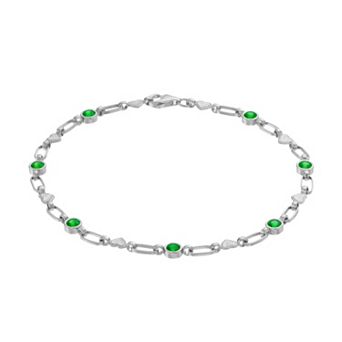 Kristen Kesho Sterling Silver Lab-Created Emerald Heart Link Bracelet