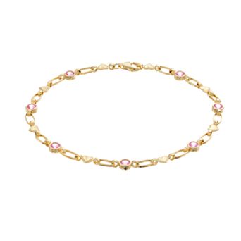 Kristen Kesho 18K Gold Plated Sterling Silver Lab-Created Pink Sapphire and Heart Tennis Bracelet