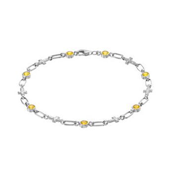 Kristen Kesho Sterling Silver Lab-Created Yellow Sapphire Cross Link Bracelet