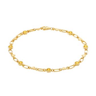 Kristen Kesho Sterling Silver Lab-Created Yellow Sapphire Heart Link Bracelet