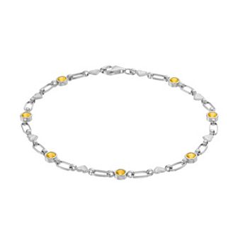 Kristen Kesho Sterling Silver Lab-Created Yellow Sapphire Heart Link Bracelet
