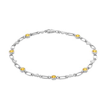Kristen Kesho Sterling Silver Lab-Created Yellow Sapphire Heart Link Bracelet