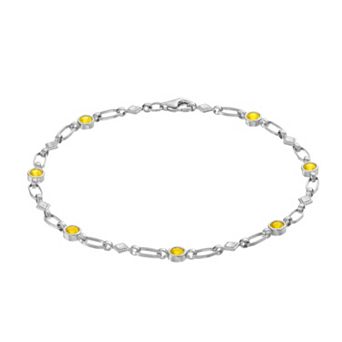 Kristen Kesho Sterling Silver Lab-Created Yellow Sapphire Kite Link Bracelet