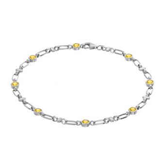 Kristen Kesho Sterling Silver Lab-Created Yellow Sapphire Oval Link Bracelet