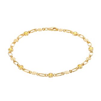 Kristen Kesho Sterling Silver Lab-Created Yellow Sapphire Flower Link Bracelet
