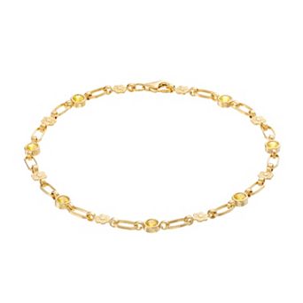 Kristen Kesho Sterling Silver Lab-Created Yellow Sapphire Flower Link Bracelet