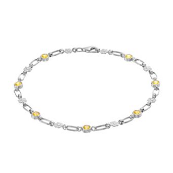 Kristen Kesho Sterling Silver Lab-Created Yellow Sapphire Flower Link Bracelet
