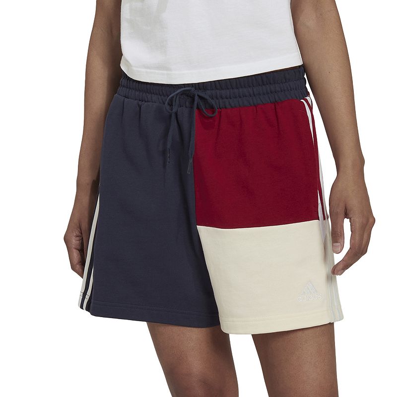 Womens adidas Essentials Colorblock Oversized Shorts, Size: XS, Dark Blue