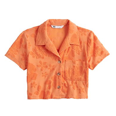 Juniors' SO® Floral Terry Camp Shirt