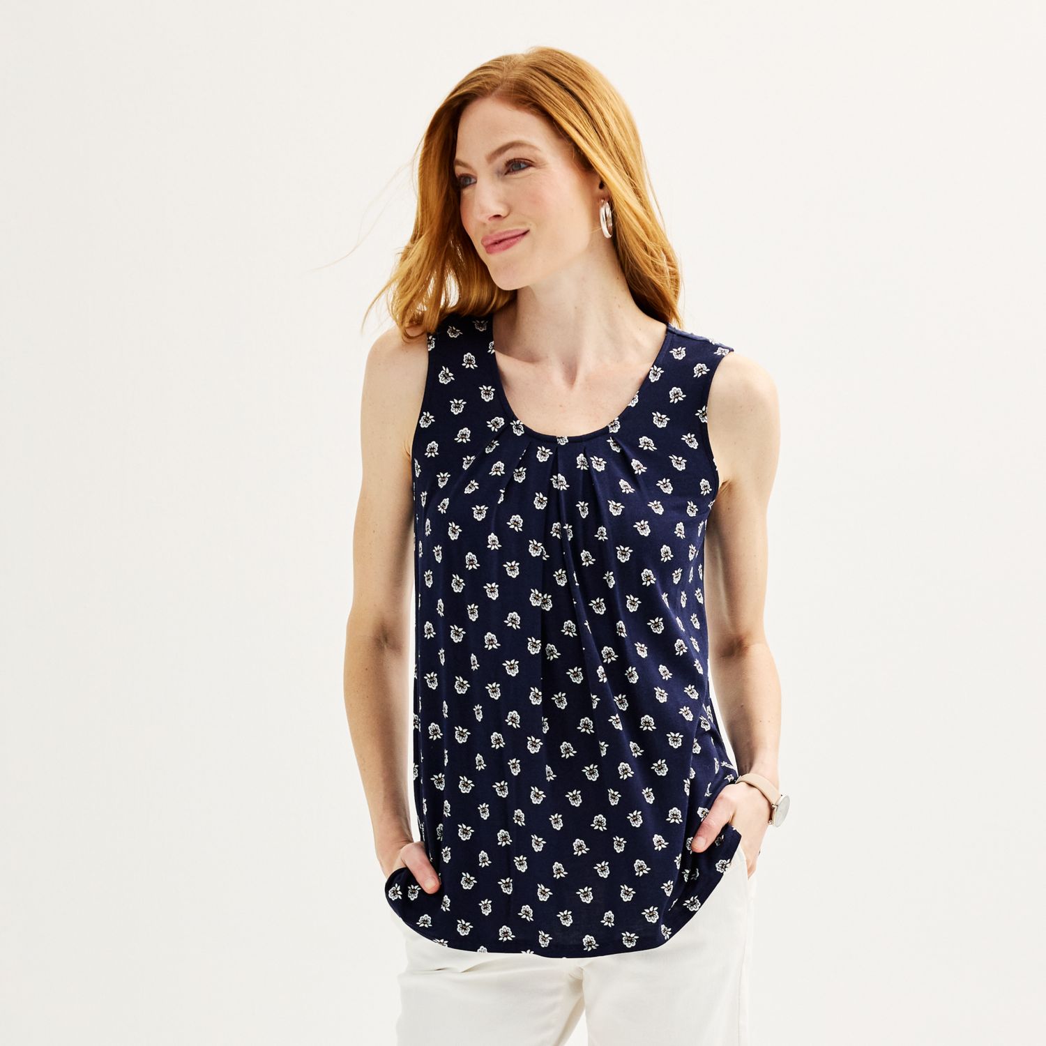 women's croft & barrow print pleated tank