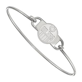 LogoArt Sterling Silver Edmonton Oilers Small Center Wire Bangle Bracelet
