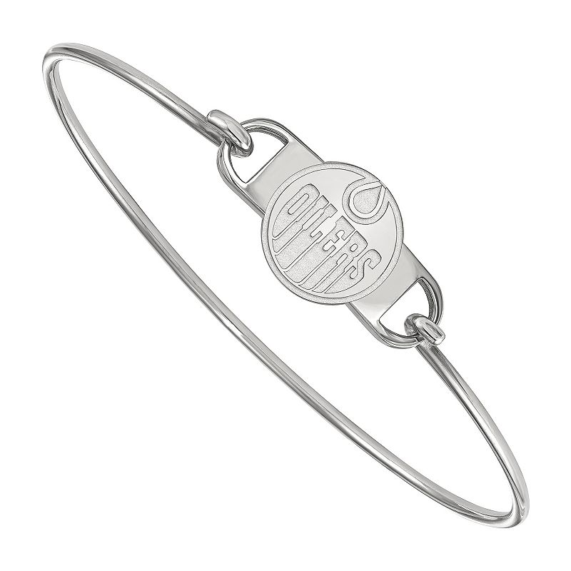 LogoArt Sterling Silver Edmonton Oilers Small Center Wire Bangle Bracelet,