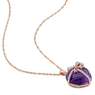 Stella Grace 10k Rose Gold Amethyst & 1/8 Carat T.W. Diamond Heart Pendant Necklace