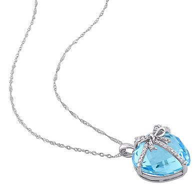 Stella Grace 10k White Gold Blue Topaz & 1/8 Carat T.W. Diamond Heart Pendant Necklace