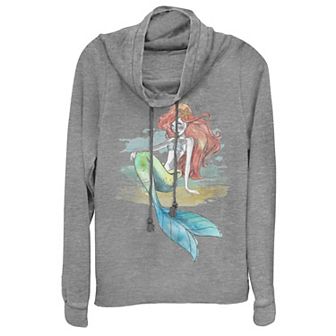 Disney's Princess The Little Mermaid Ariel Star Fish Sketch Juniors' Cowlneck Graphic Lightweight Long Sleeve