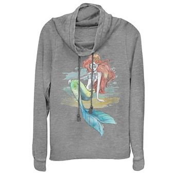 Disney's Princess The Little Mermaid Ariel Star Fish Sketch Juniors' Cowlneck Graphic Lightweight Long Sleeve