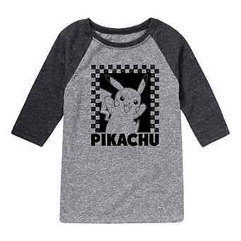 Boys 8-20 Pokemon Pika Checkers Graphic Raglan Tee