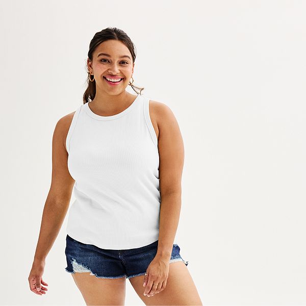 Juniors' Plus Size SO® High Neck Ribbed Tank Top