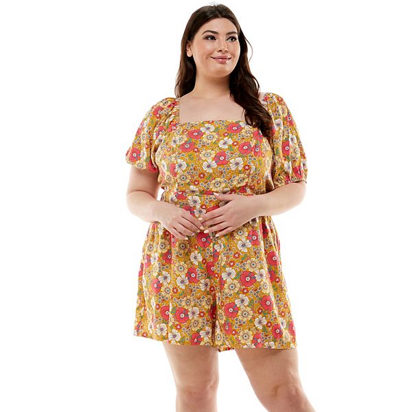 Juniors' Plus Size Lily Rose Short Sleeve Cross Back Romper