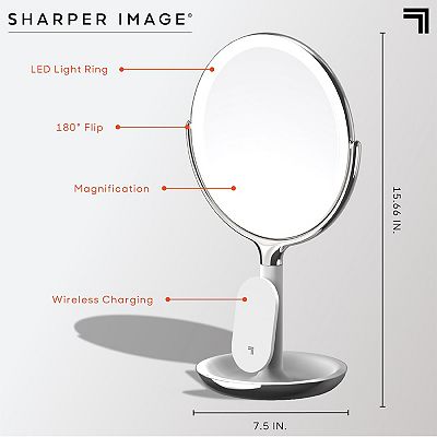 Sharper Image SpaStudio Vanity shops 8-inch Mirror with Built-in Qi Wireless Phone Cha