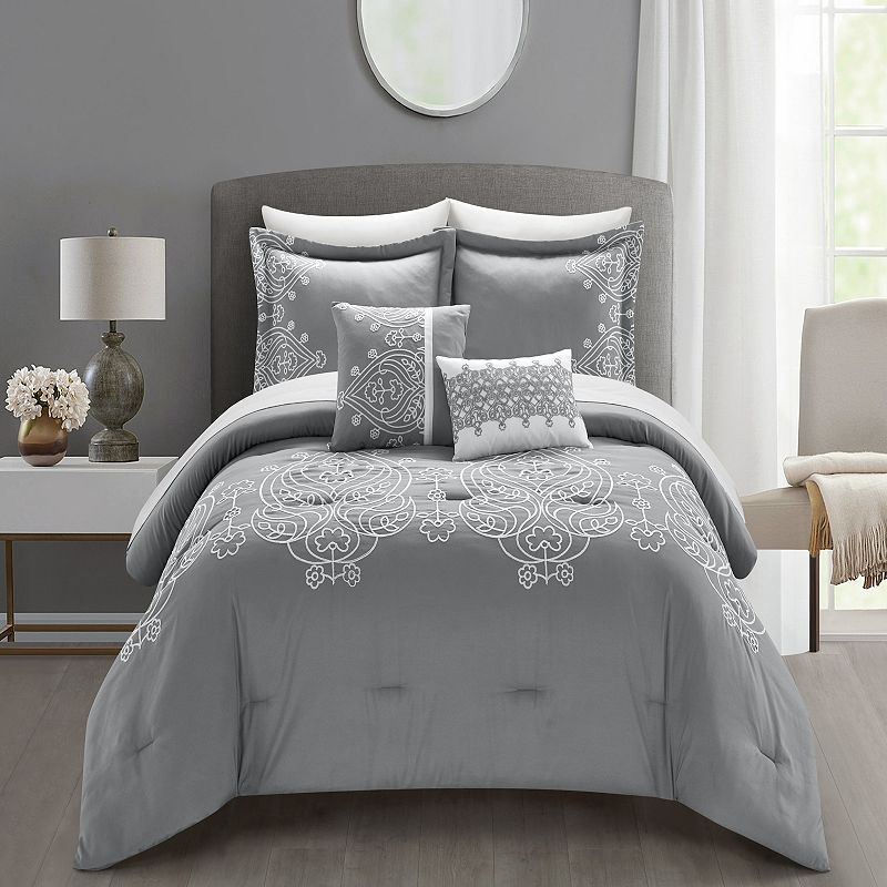 Chic Home Gigi Comforter Set with Coordinating Pillows, Grey, King