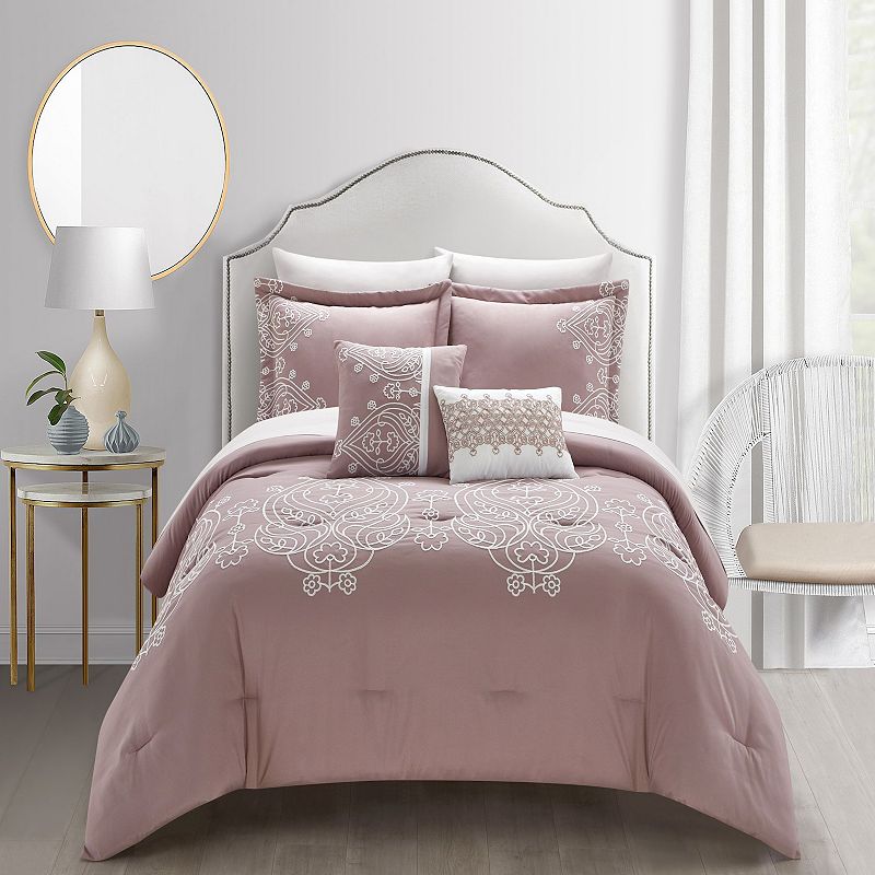 Chic Home Gigi Comforter Set with Coordinating Pillows, Pink, Queen