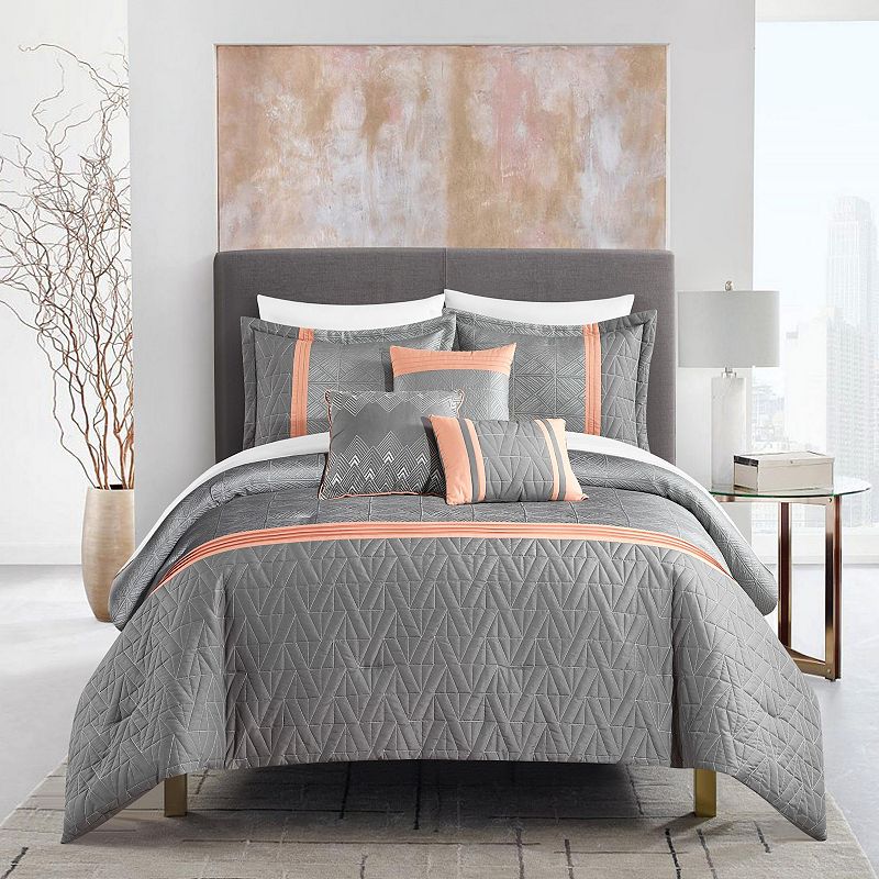 Chic Home Macie Comforter Set with Coordinating Throw Pillows, Grey, King