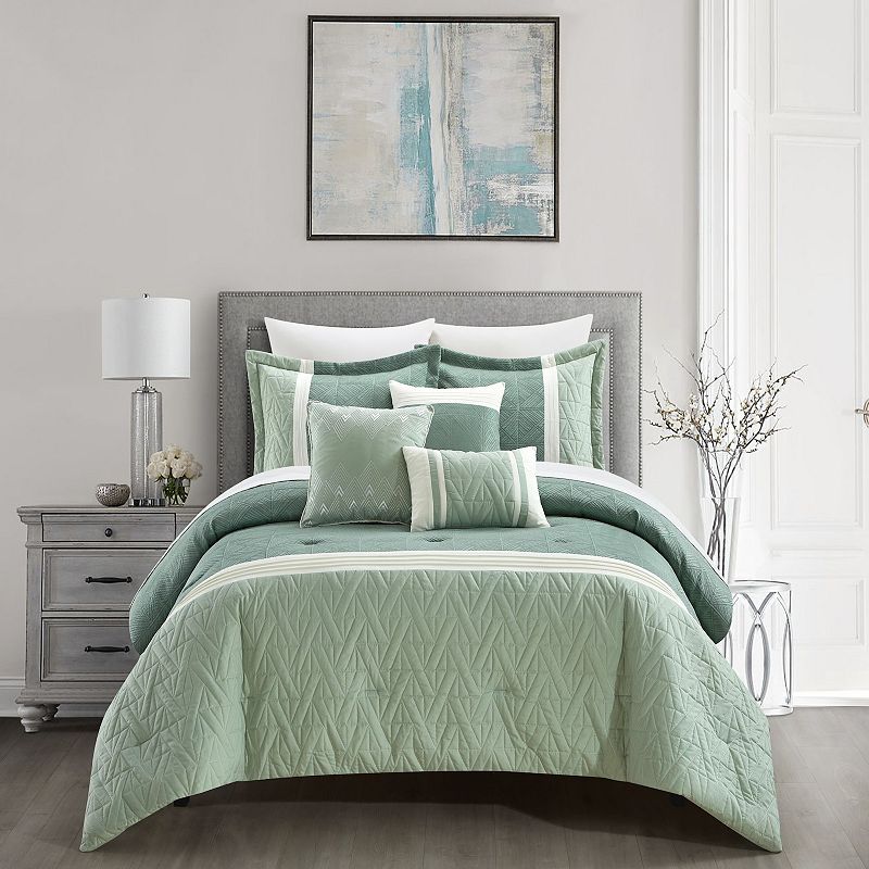 Chic Home Macie Comforter Set with Coordinating Throw Pillows, Green, Queen