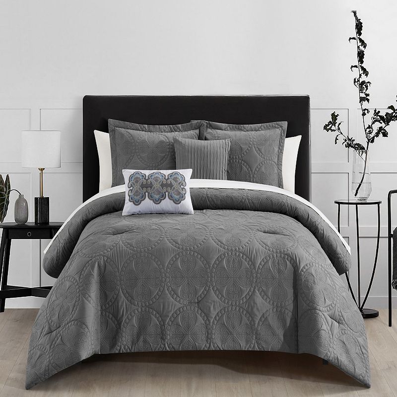 Chic Home Adaline Comforter Set with Coordinating Throw Pillows, Grey, Quee