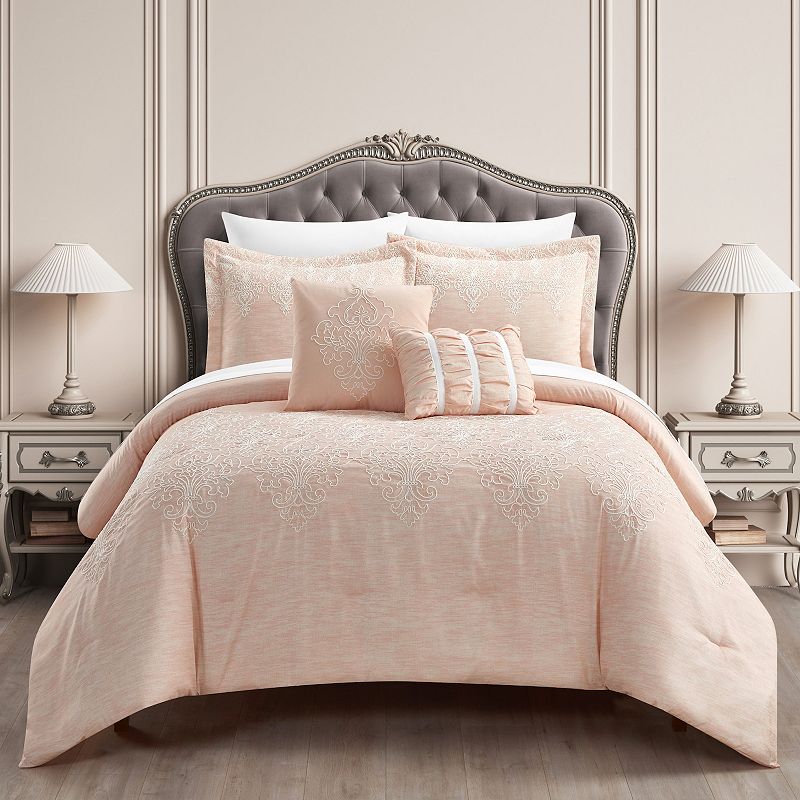 Chic Home Hubli Comforter Set with Coordinating Throw Pillows, Pink, King