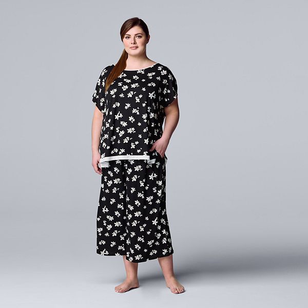 Plus Size Simply Vera Vera Wang Short Sleeve Pajama Top and Culotte Pajamas Sleep Set