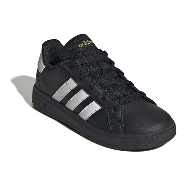 adidas Grand Court Big Kids' Lifestyle Tennis Shoes - Black White Gold (7)