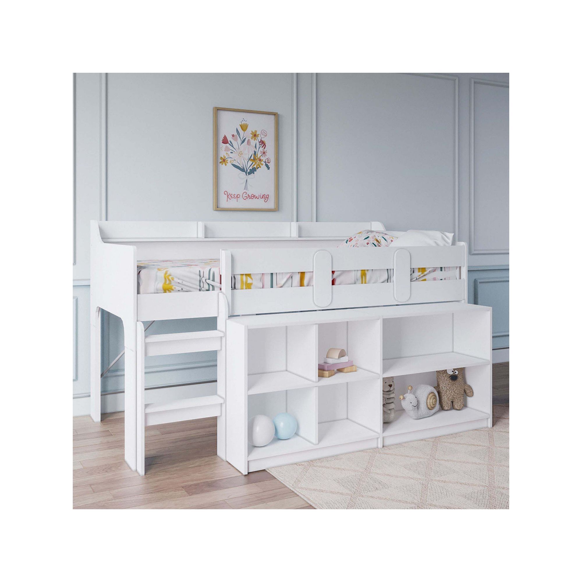 BK Furniture Hamilton Loft Bed with Storage Unit, Warm White