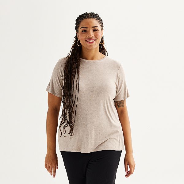 Plus Size Nine West Essential Crewneck Tee - Tan Canoe Heather (1X)