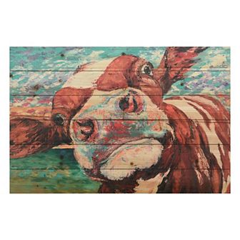 Curious Cow 1 Arte de Legno Digital Print on Solid Wood Wall Art