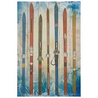 Retro Skis Arte de Legno Digital Print on Solid Wood Wall Art