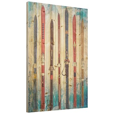 Retro Skis Arte de Legno Digital Print on Solid Wood Wall Art