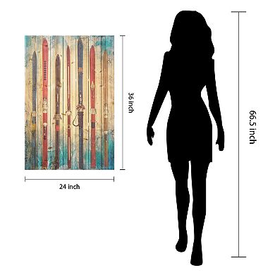 Retro Skis Arte de Legno Digital Print on Solid Wood Wall Art