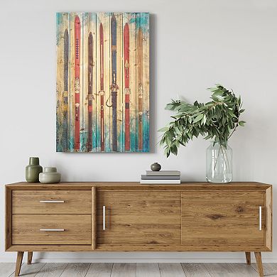 Retro Skis Arte de Legno Digital Print on Solid Wood Wall Art