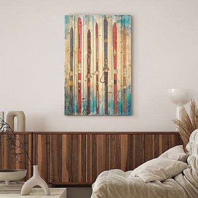 Retro Skis Arte de Legno Digital Print on Solid Wood Wall Art