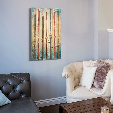 Retro Skis Arte de Legno Digital Print on Solid Wood Wall Art