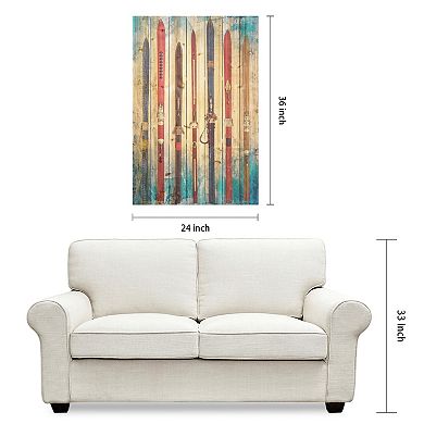 Retro Skis Arte de Legno Digital Print on Solid Wood Wall Art