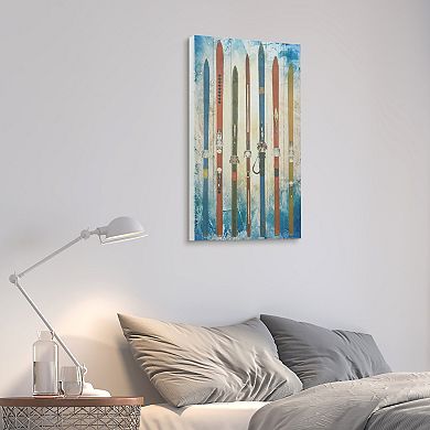 Retro Skis Arte de Legno Digital Print on Solid Wood Wall Art