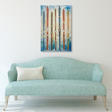 Retro Skis Arte de Legno Digital Print on Solid Wood Wall Art