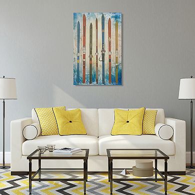 Retro Skis Arte de Legno Digital Print on Solid Wood Wall Art