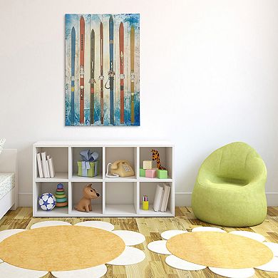 Retro Skis Arte de Legno Digital Print on Solid Wood Wall Art