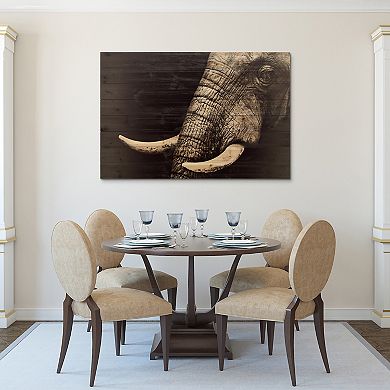 Elephant Arte de Legno Digital Print on Solid Wood Wall Art