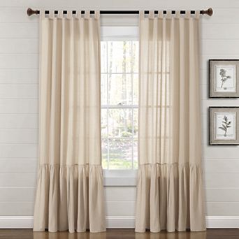 Lush Decor Farmhouse Faux Linen Tab Top Window Curtain